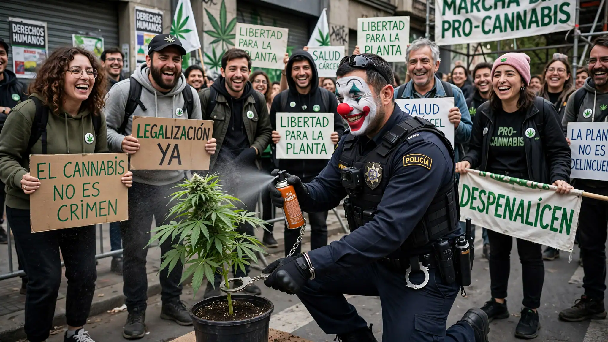 Escena de protesta ciudadana por la regulación del cannabis en Ecuador tras el desalojo en La Carolina