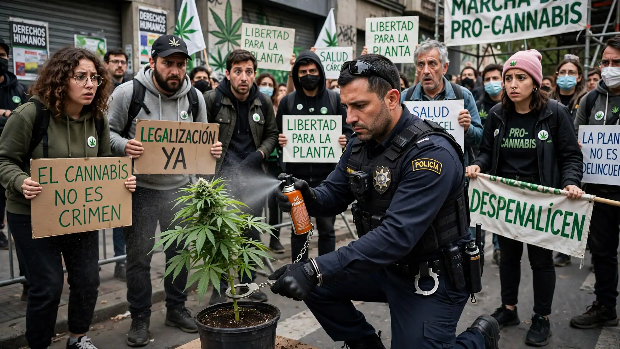 Operativo policial contra una planta de cannabis, símbolo de la criminalización que busca corregir la regulación del cannabis en Ecuador